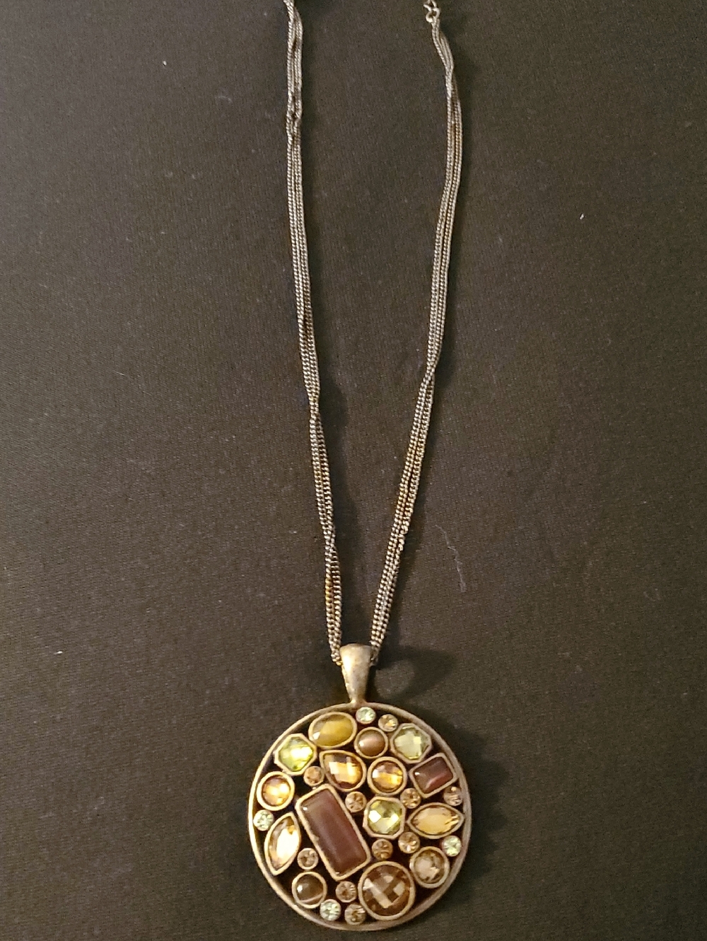 Lia Sophia Vintage-Inspired Multistone Round Pendant Necklace - Green and Brown
